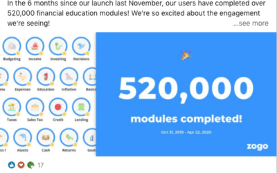 Zogo Exceeds 500,000 Financial Education Modules Completed Milestone in 6 Months